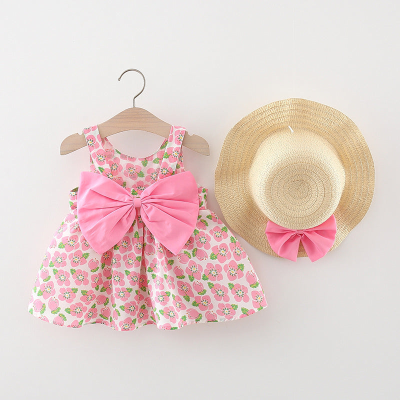 Girl's pink bow dress with hat